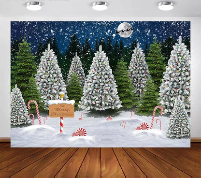 Christmas Tree in the Snow Backdrop (Material: Vinyl)