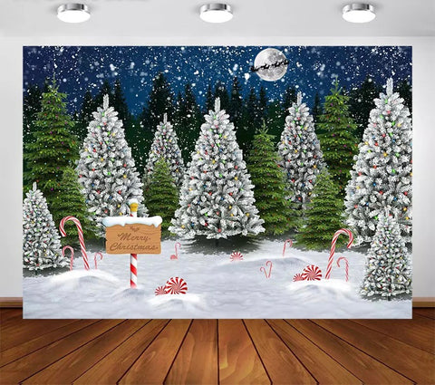 Christmas Tree in the Snow Backdrop (Material: Vinyl)