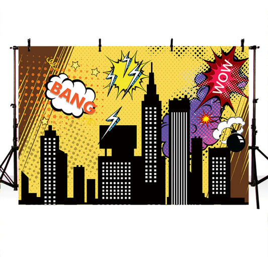 Kaboom, Boom & Bang Backdrop (Material: Vinyl)