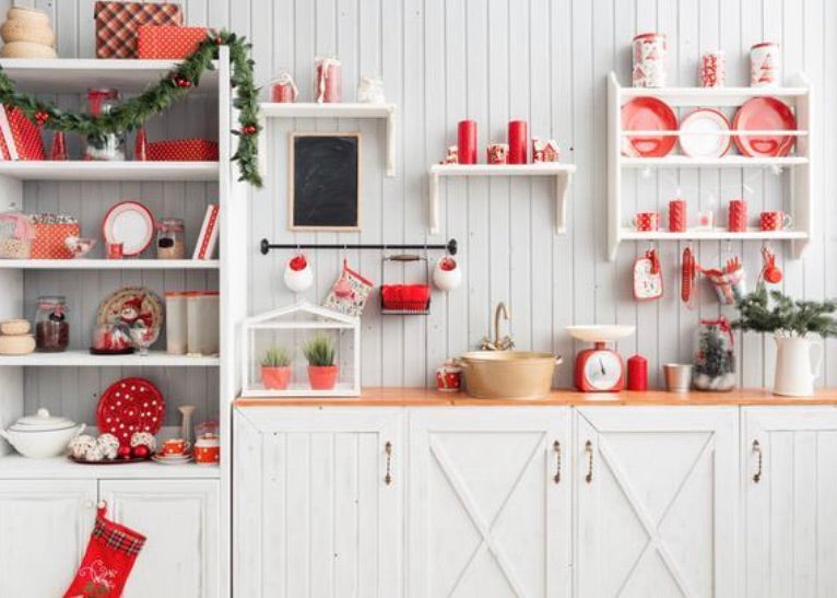 Christmas Red Kitchen Backdrop