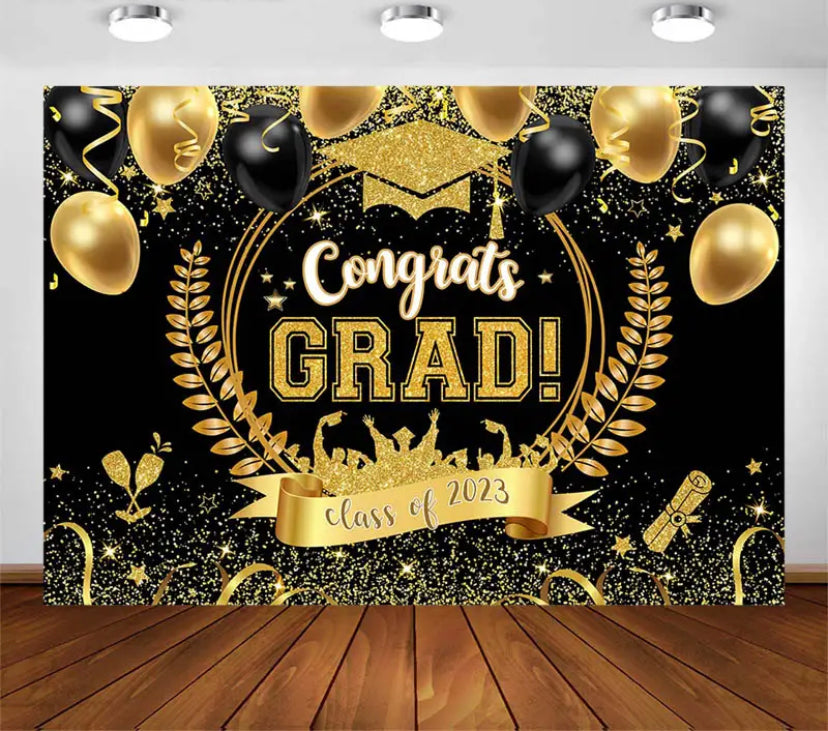 Gold Grad Day Backdrop (Material: Vinyl)