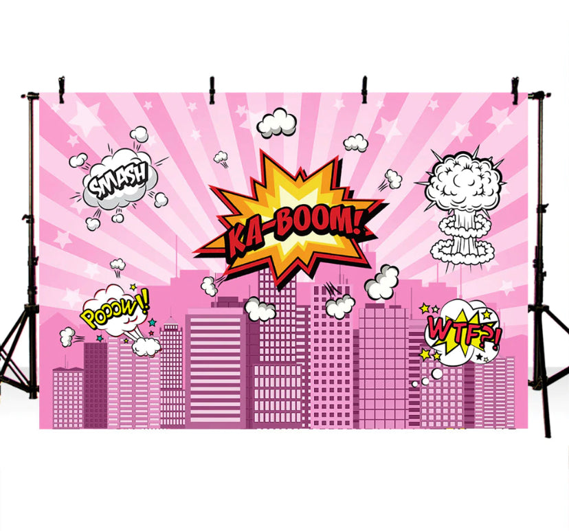 Super Heroes in Action Backdrop (Material: Vinyl)