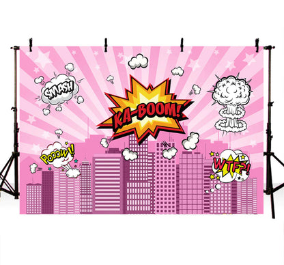 Super Heroes in Action Backdrop (Material: Vinyl)