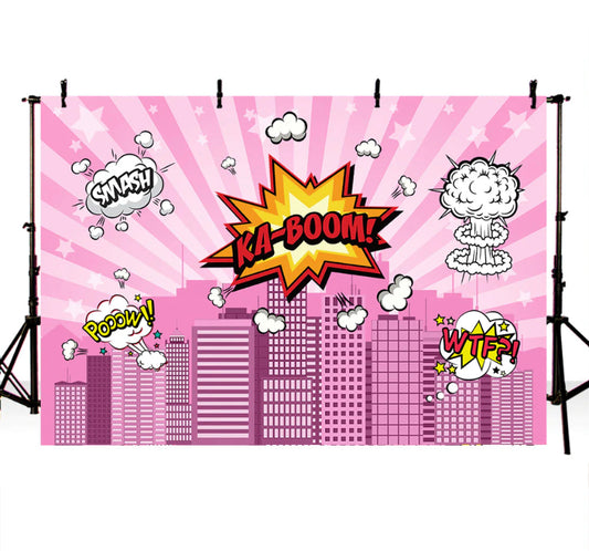 Super Heroes in Action Backdrop (Material: Vinyl)