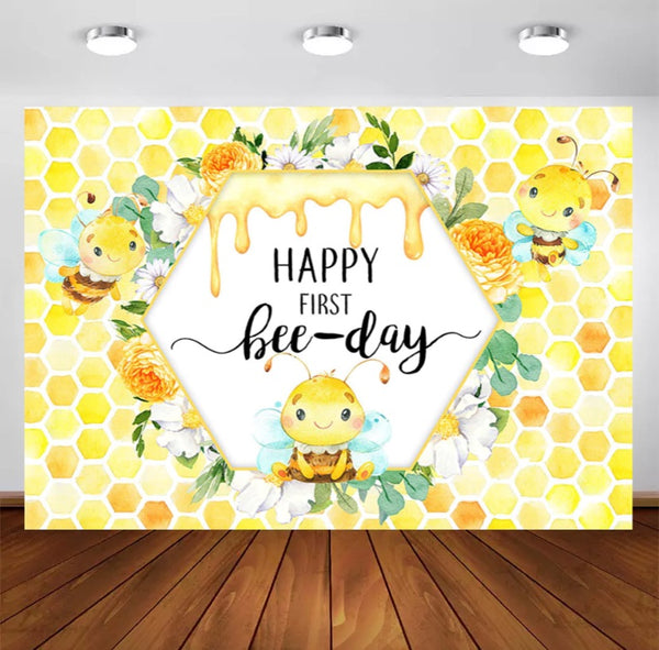 First Bee-Day Backdrop (Material: Vinyl)
