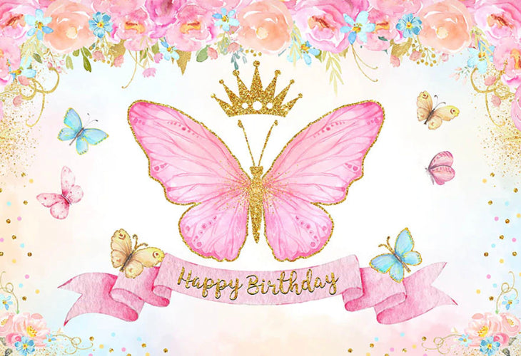 Pink Butterfly Backdrop (Material: Vinyl)