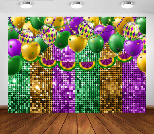 Glitter Mardi Gras Backdrop (Material: Vinyl)