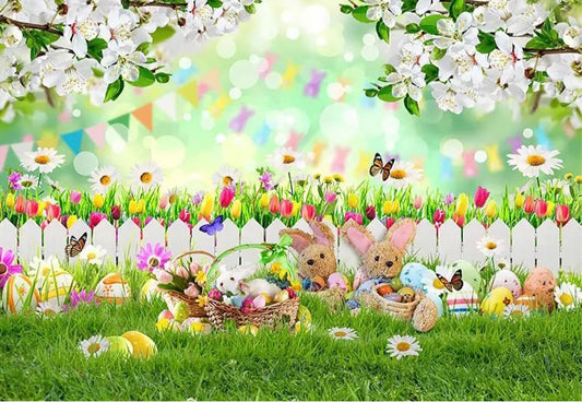 Easter eggs and Bunnies Backdrop (Material: Vinyl)