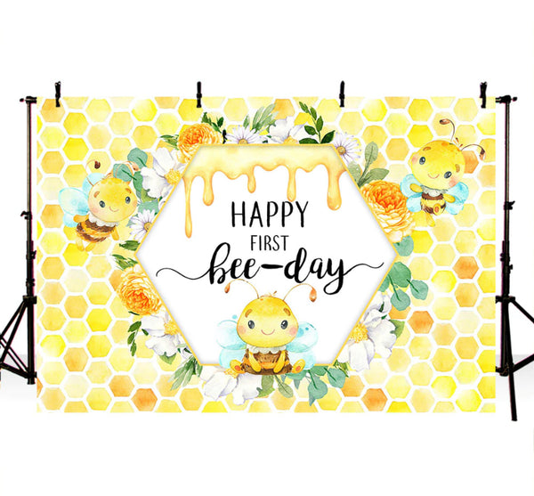First Bee-Day Backdrop (Material: Vinyl)