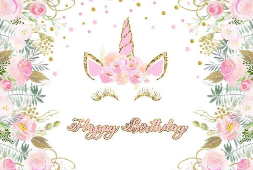 Happy Unicorn Backdrop (Material: Vinyl)