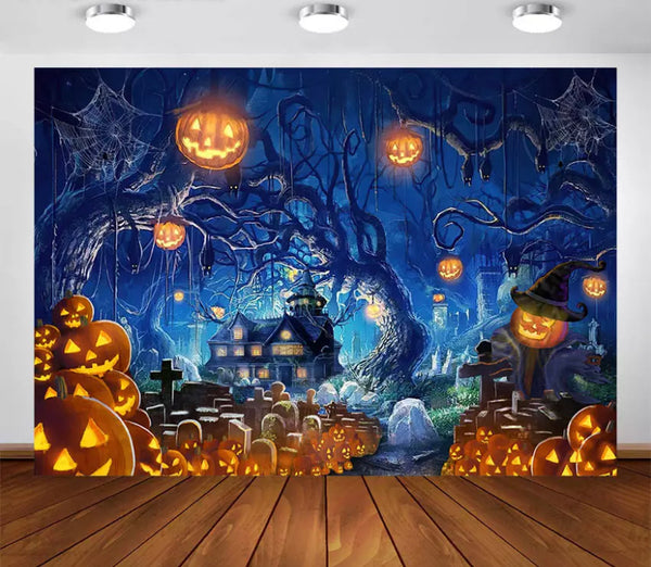 Pumpkins in Halloween Backdrop (Material: Vinyl)