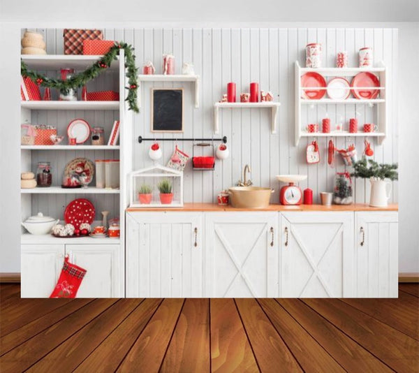 Christmas Red Kitchen Backdrop