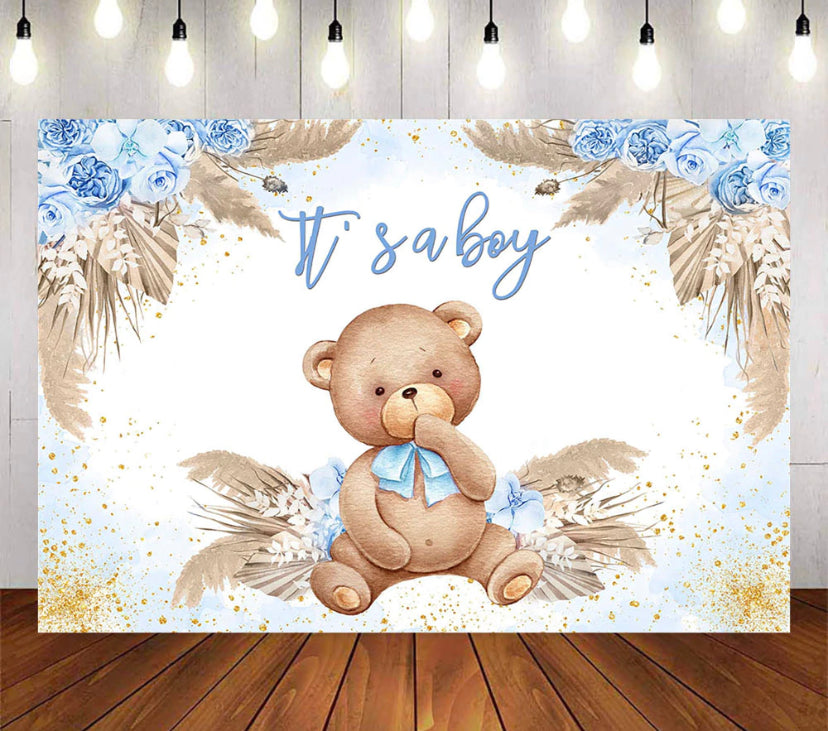 Blue and a Teddy Backdrop (Material: Vinyl)