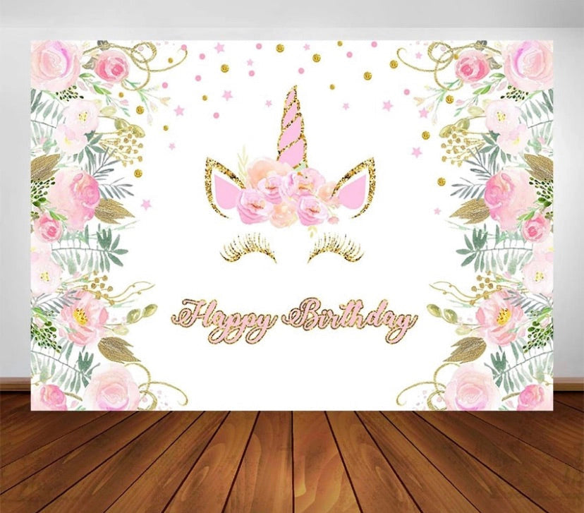 Happy Unicorn Backdrop (Material: Vinyl)